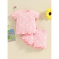 thumbnail image 3 of Elippeo Baby Girl Summer Outfits 6 12 18 24 Months 3 4 Years Short Sleeve Lettuce Trim Floral Tops + Shorts Set Infant Clothes, 3 of 9