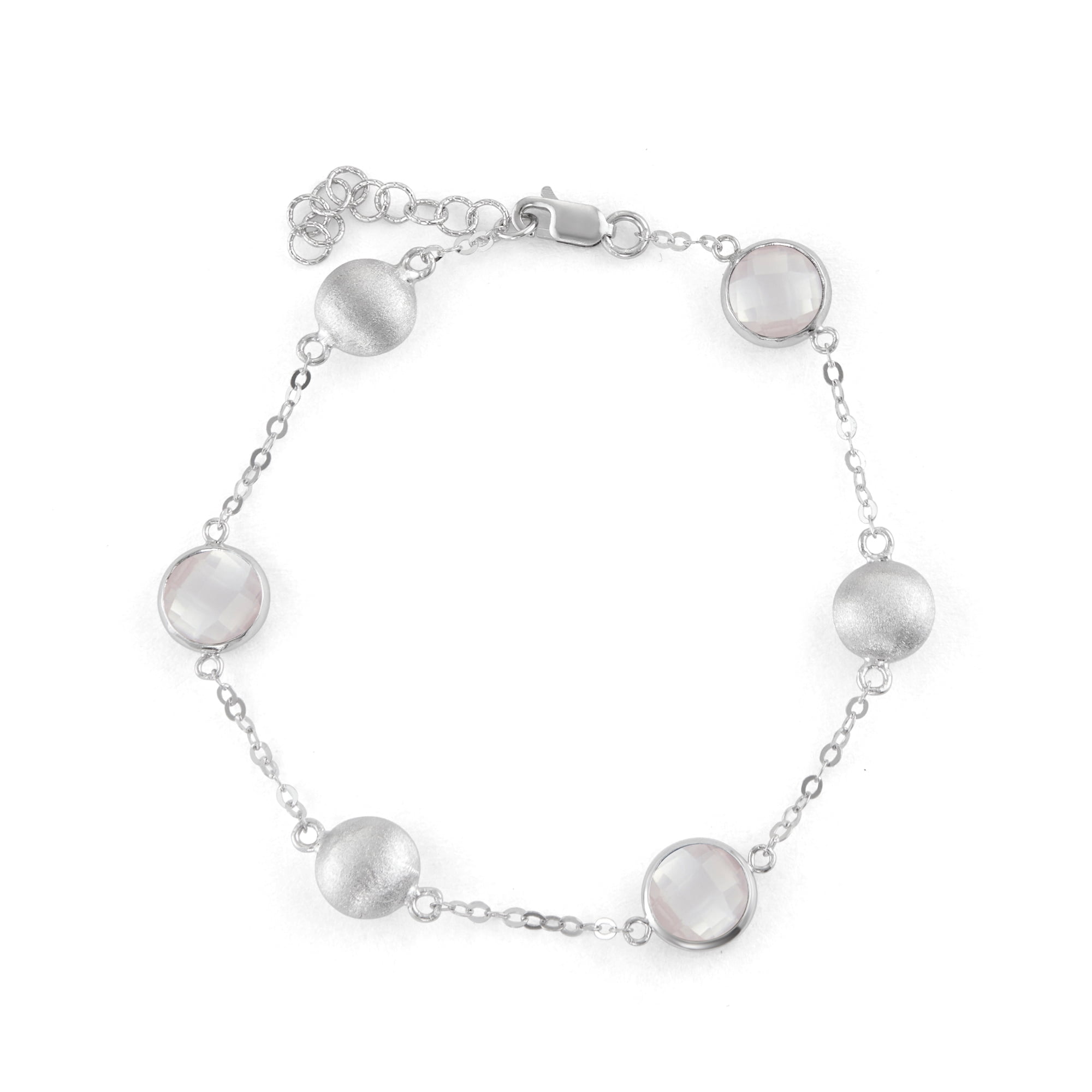 5th & Main Sterling Silver Bead and Bezel Bracelet with Rose Quartz ...