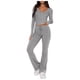 thumbnail image 1 of Conjunto de 2 piezas de manga larga para mujer: top con cuello en V y pantalones anchos, poliéster y spandex, tallas S-XL, 1 of 5