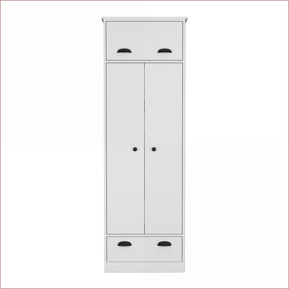 Armoires | Dumas Slim Profile Armoire with Double Doors & Drawers | White | Particle Board