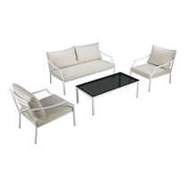 Pemberly Row 4-piece Modern Aluminum Frame Outdoor Sofa Set in White