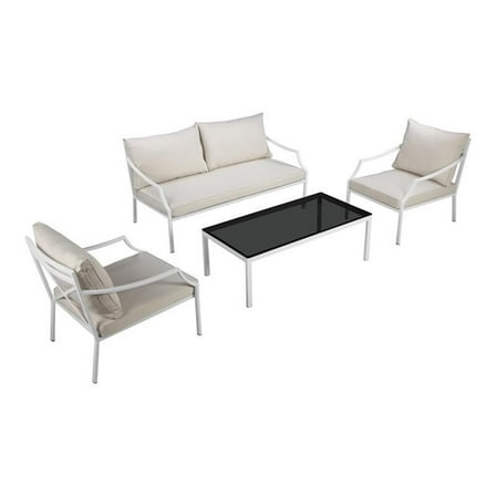 Pemberly Row 4-piece Modern Aluminum Frame Outdoor Sofa Set in White