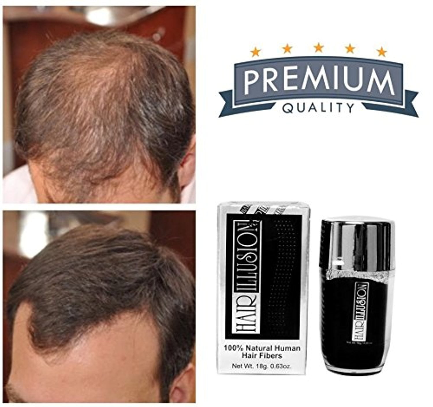 HAIR ILLUSION - 100% Real Human Hair Fibers - Not Synthetic - For Men & Women, Premium Hair Building Formulation, Brown - 18g