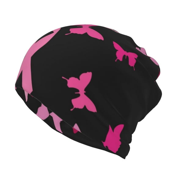 Bingfone Men Women Slouch Beanie Breast Cancer Print Cap Hip-Hop Hat Headwear Hats Turban Unisex