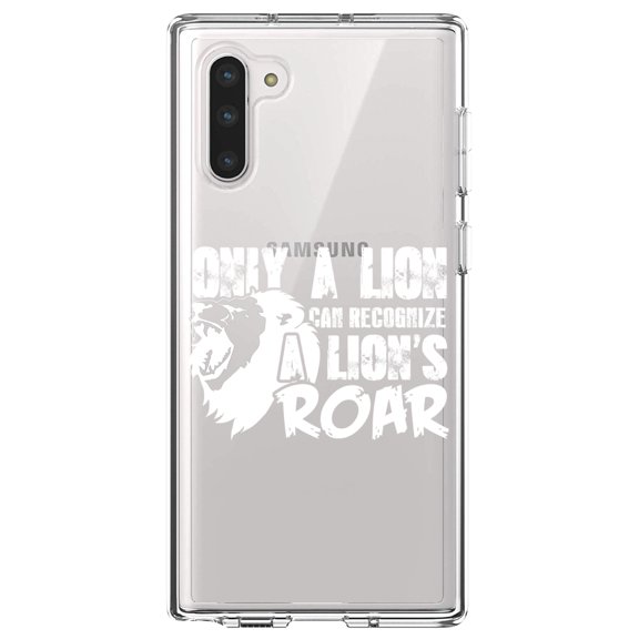 DistinctInk Clear Shockproof Hybrid Case for Samsung Galaxy Note 10 (6.3" Screen) - TPU Bumper Acrylic Back Tempered Glass Screen Protector - Only a Lion Recognize Lion's Roar