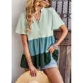 thumbnail image 4 of Top de verano para mujer, manga corta, cuello en V, botón frontal, bloque de color, dobladillo con volantes, Top para mujer verde L, 4 of 8
