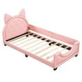 thumbnail image 5 of Pink Twin Size Daybed With Cute Headboard And Charming Carton Ears - Padding Fabric Upholstered In Stylish Silhouette For Bedroom Decor, 5 of 7