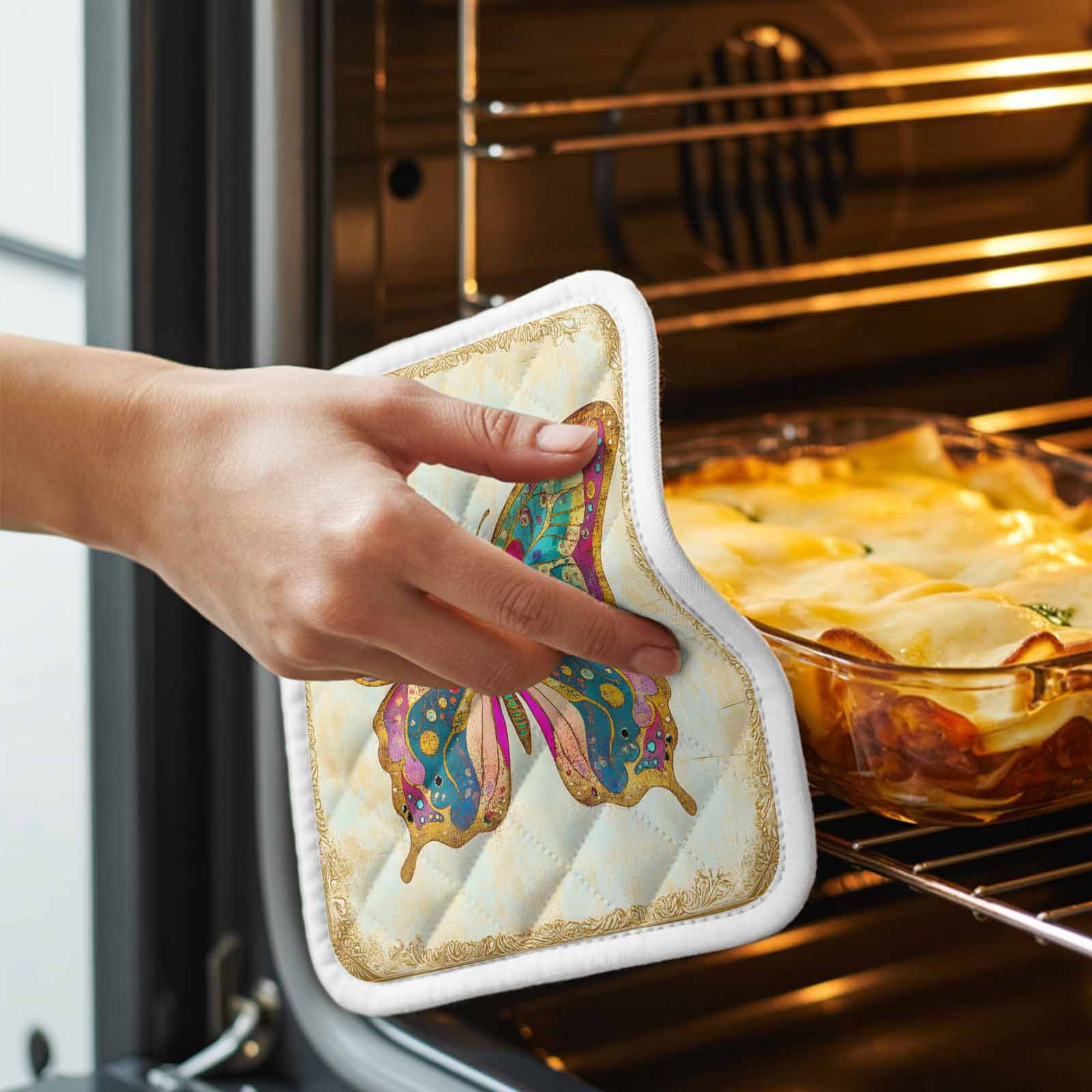 Vintage Butterfly Pot Holders for Kitchen Heatproof Potholder, 5 Pack Retro Colorful Butterfly Hot Pads Multipurpose Oven Pads Cloth Potholders Trivet for Cooking Baking