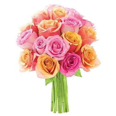 KaBloom :Bouquet of 18 Pink Roses and Orange Roses Next-Day Delivery, Gift for Every Occasion.