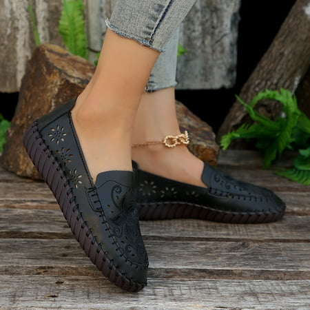 

Spring Shoes for Women 2024 Tawop Black Flats Espadrilles Pull-On Ladies Breathable Shoes 36