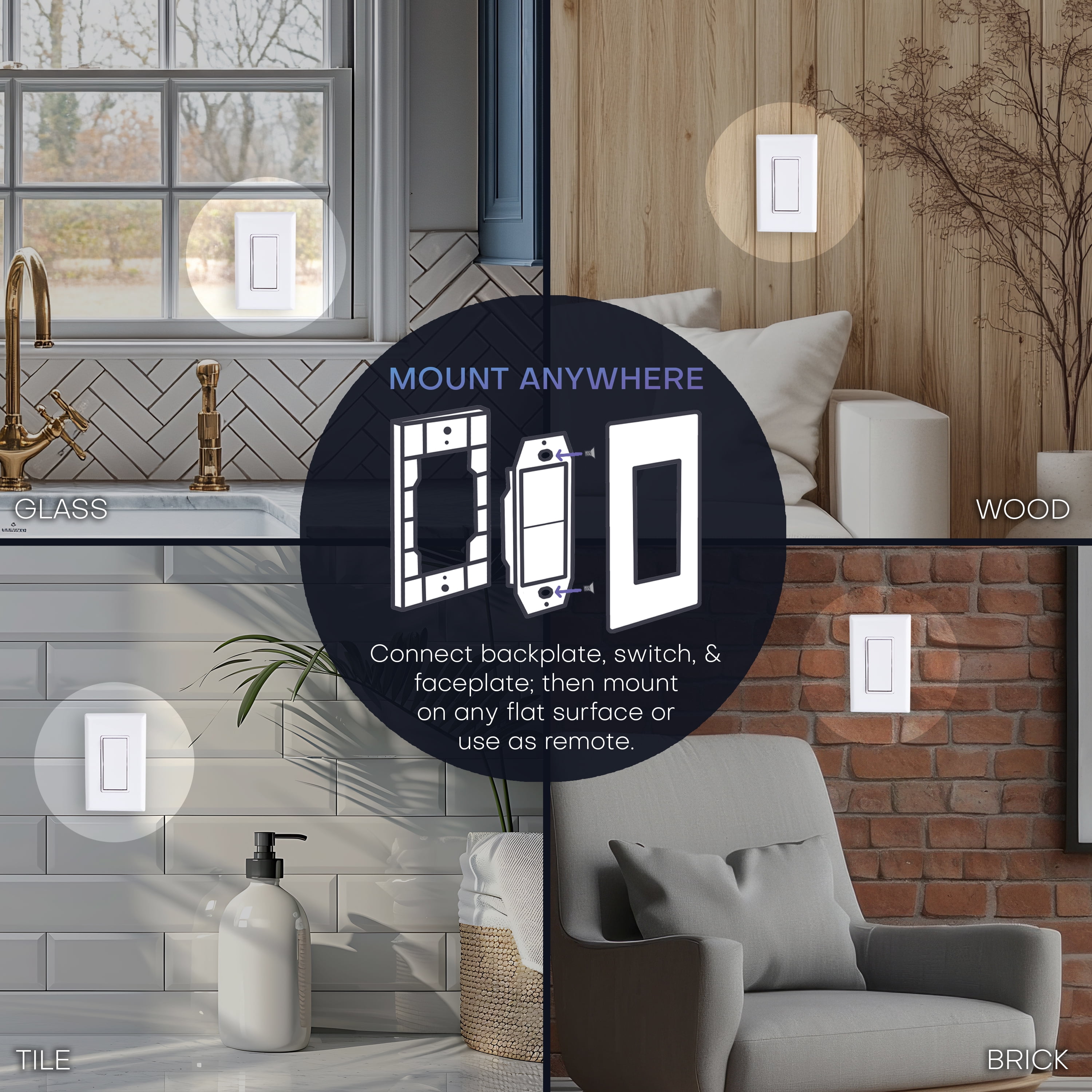 RunLessWire 2 Fixture On/Off Wireless Battery-Free Remote Light Switch Kit 150ft Range - Light Almond