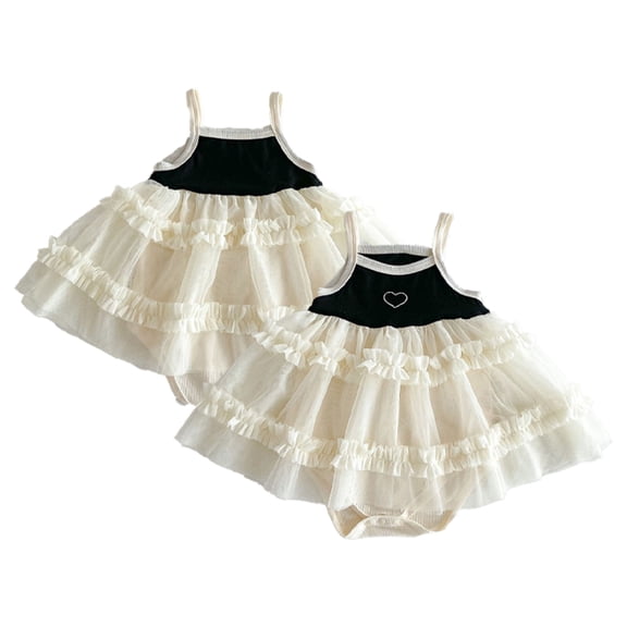 LYMAYTER Newborn Sleeveless Onesies for Baby Girls Bodysuit Fine Shoulder Strap Tulle Dress Summer