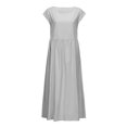 thumbnail image 4 of CHOK Robe d'Été Plage 2022 Décontractée pour Femmes Col Rond Manches Courtes Solide Ample Midi Soleil Vintage Coton Lin avec Poches, 4 of 7