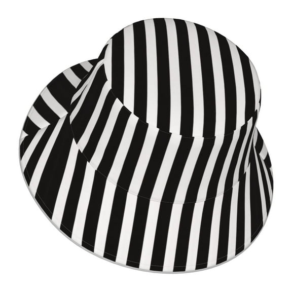 Black And White Stripes Bucket Hat With Reflective Stripe Beach Sun Fishing Hat Reversible For Men Women