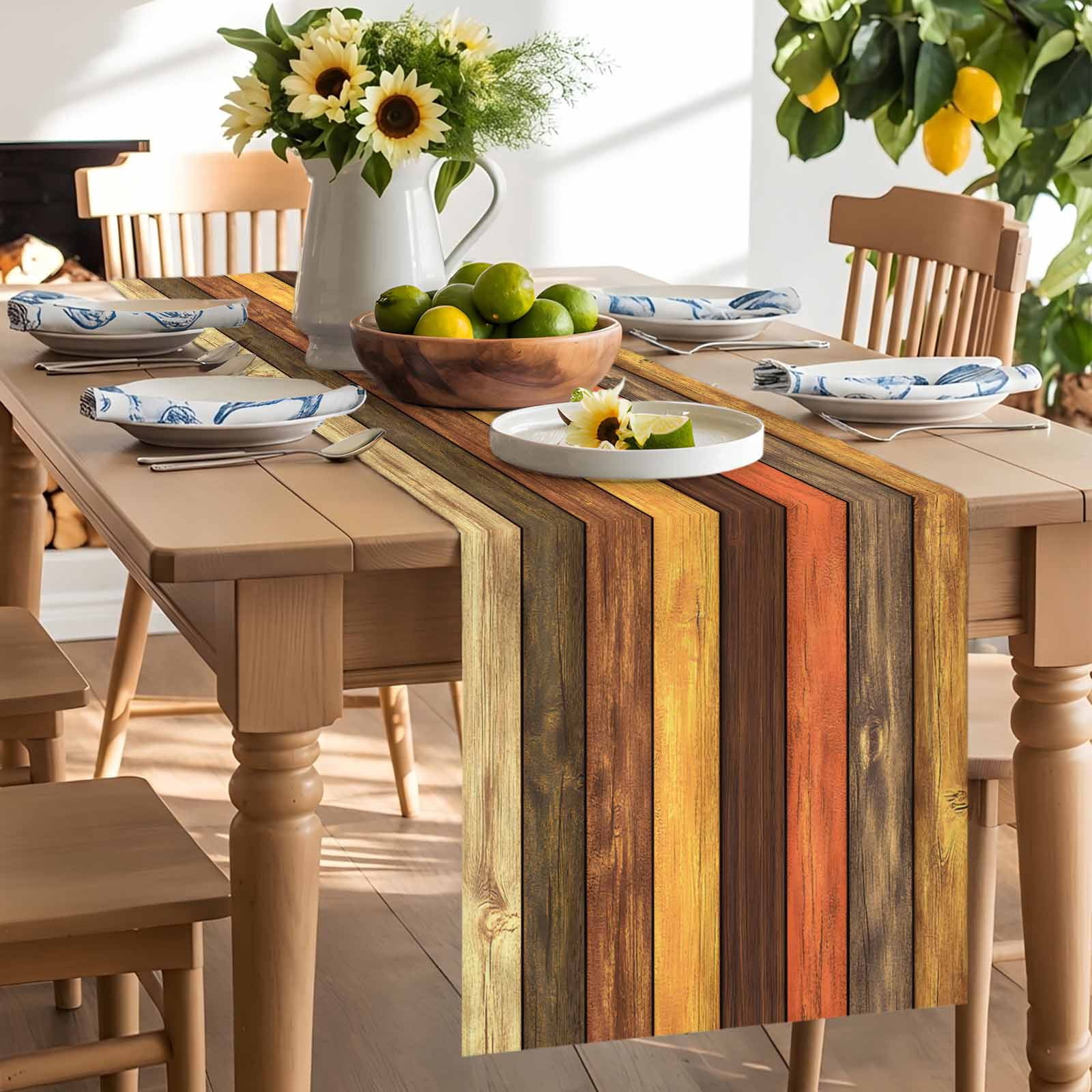 Farm Vintage Wood Board Table Runner 90 Inches Long, Farmhouse Wooden Grain Table Runners Tabletop Scarf Kitchen Dining Tables Decoration for Home Party Indoor Outdoor