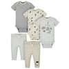 Gerber Baby Boy or Girl Gender Neutral Organic Onesies Bodysuits and Pants Bundle, 5-Piece