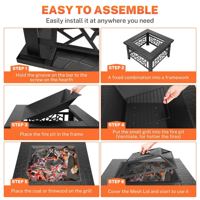 Fire Pit Outdoor BBQ Square Metal Table Patio Garden Stove Wood Burning Fireplace Fire Pit Outdoor BBQ Square Metal Table Patio Garden Stove Wood Burning Fireplace