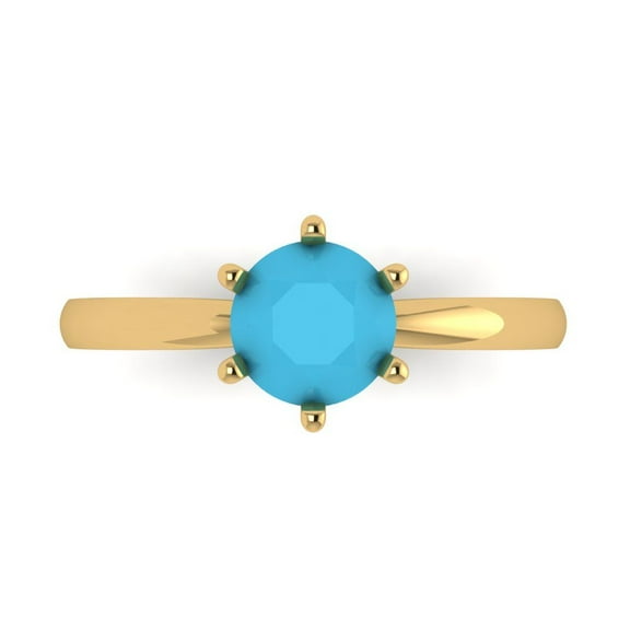 Clara Pucci 14K Yellow Gold 1ct Turquoise Solitaire Ring for Women