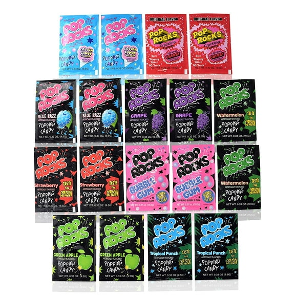 Pop Rocks Popping Candy, 0.33 oz. Pouches, 9 Flavor Variety, 18 Count