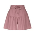 thumbnail image 3 of Linen Shorts for Women Cotton Elastic Waist Shorts Summer Casual Mid Length Beach Loose Lounge Shorts with Drawstring Pockets Pink XL, 3 of 7