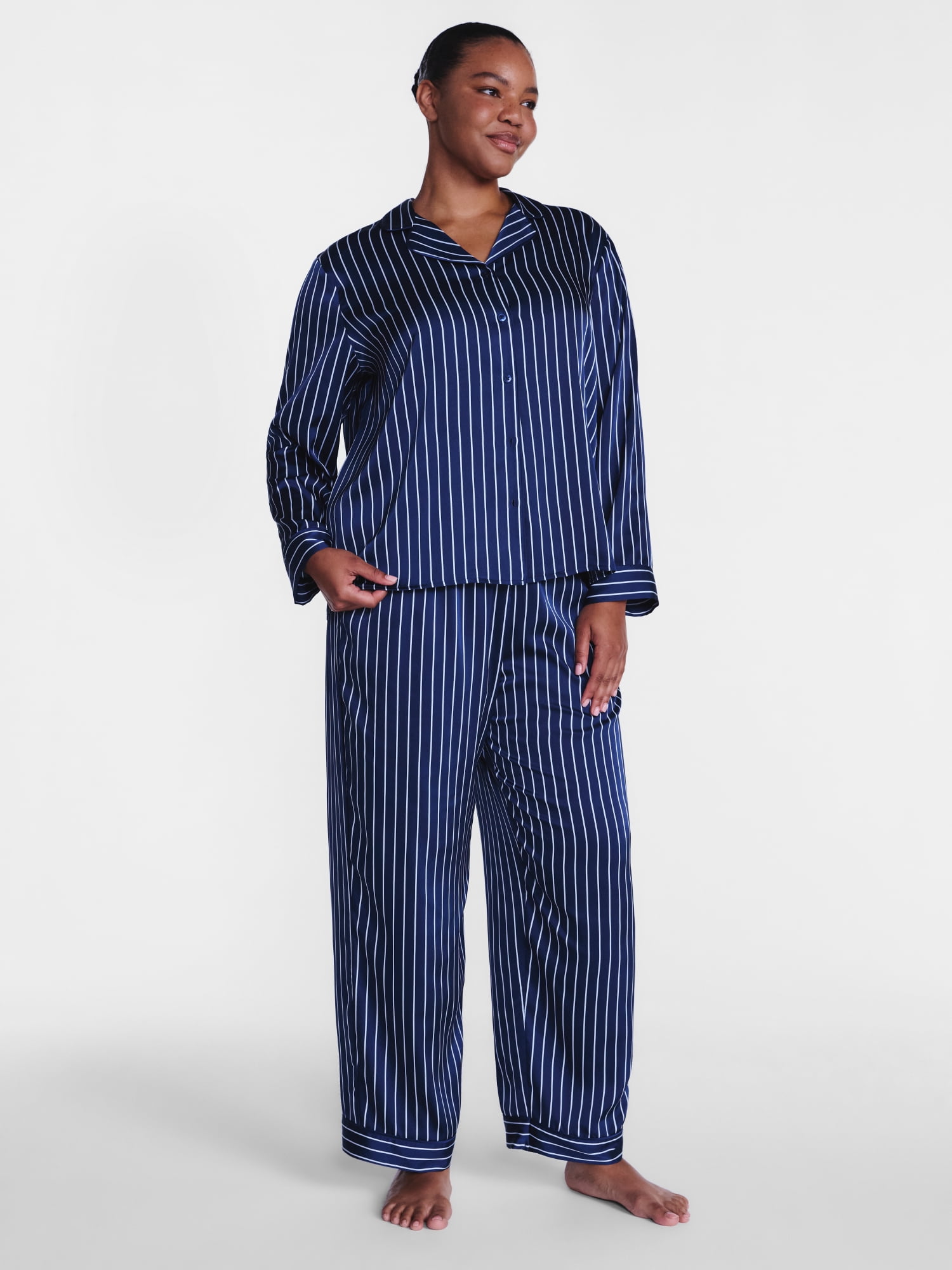 Joyspun Women’s Stretch Satin Sleep Top and Pants, 2-Piece Set, Sizes XS to 3X