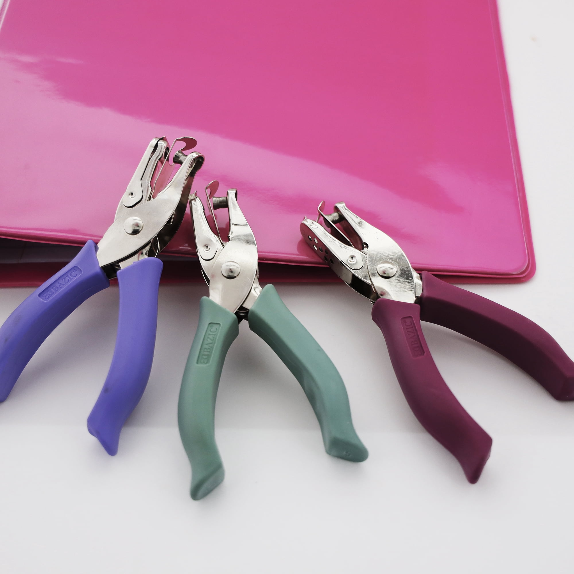 BAZIC Paper Punch 3 Hole 1/4" w/ Soft Grip Chip Tray Holder, 24-Pack