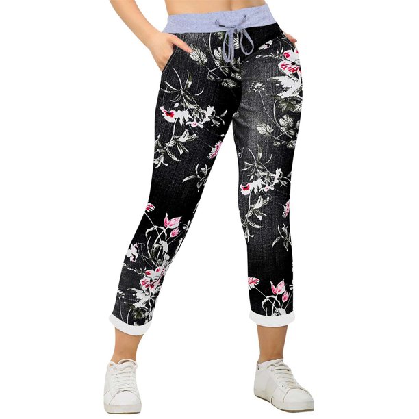 Pantalones de yoga Gibobby para Mujer jogging informales estampado de mezclilla imitación Negro M