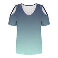 thumbnail image 4 of CHUMUD Womens Cold Shoulder Tops Gradient Color V Neck Short Sleeve Summer T Shirts Basic Tees, 4 of 7