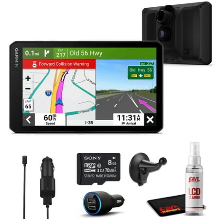 Garmin DriveCam 76 7-Inch GPS Navigator with Built-in Dash Cam with 8GB MicroSD Card, 6Ave Travel & Cleaning Bundle