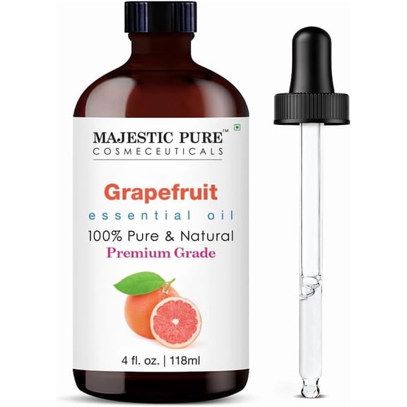 Majestic Pure Grapefruit Essential Oil with Glass Dropper, 100% Pure & Natural Premium Grade, for Diffuser, Aromatherapy, Soap & Candle Making, 4 fl oz