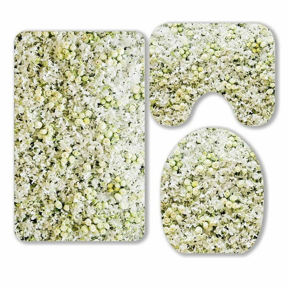 PKQWTM Soft & Plush Floral White Roses and Orchids Flannel Easy to Clean Bath Rug Set, (3 Count)