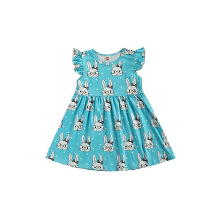 

Multitrust Kid s Easter Stripe Dress Puff Cuff Sleeveless Printed One Piece