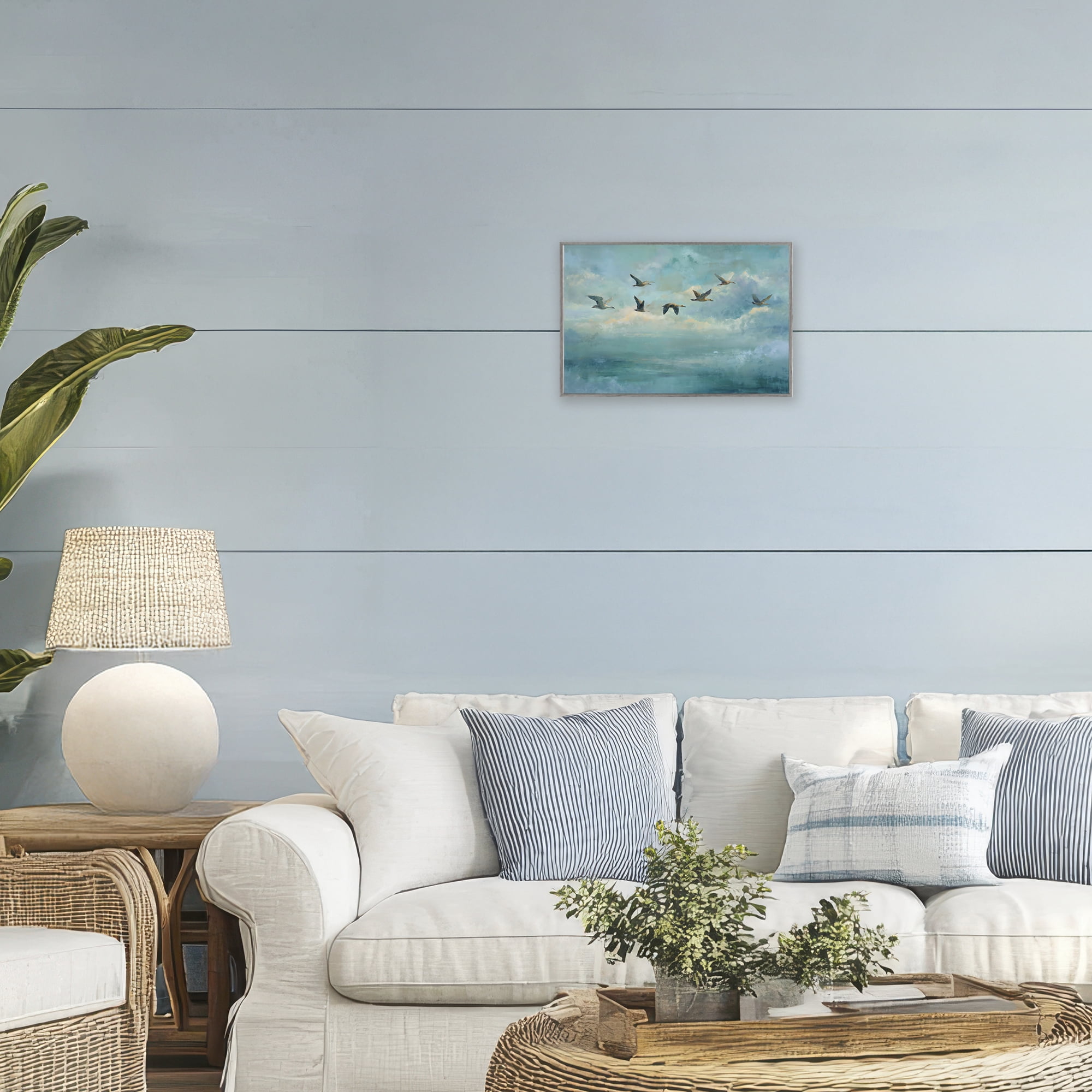 Stupell Industries Blue Skies Geese Gray Framed Giclee Art, design by Petal Prints Design