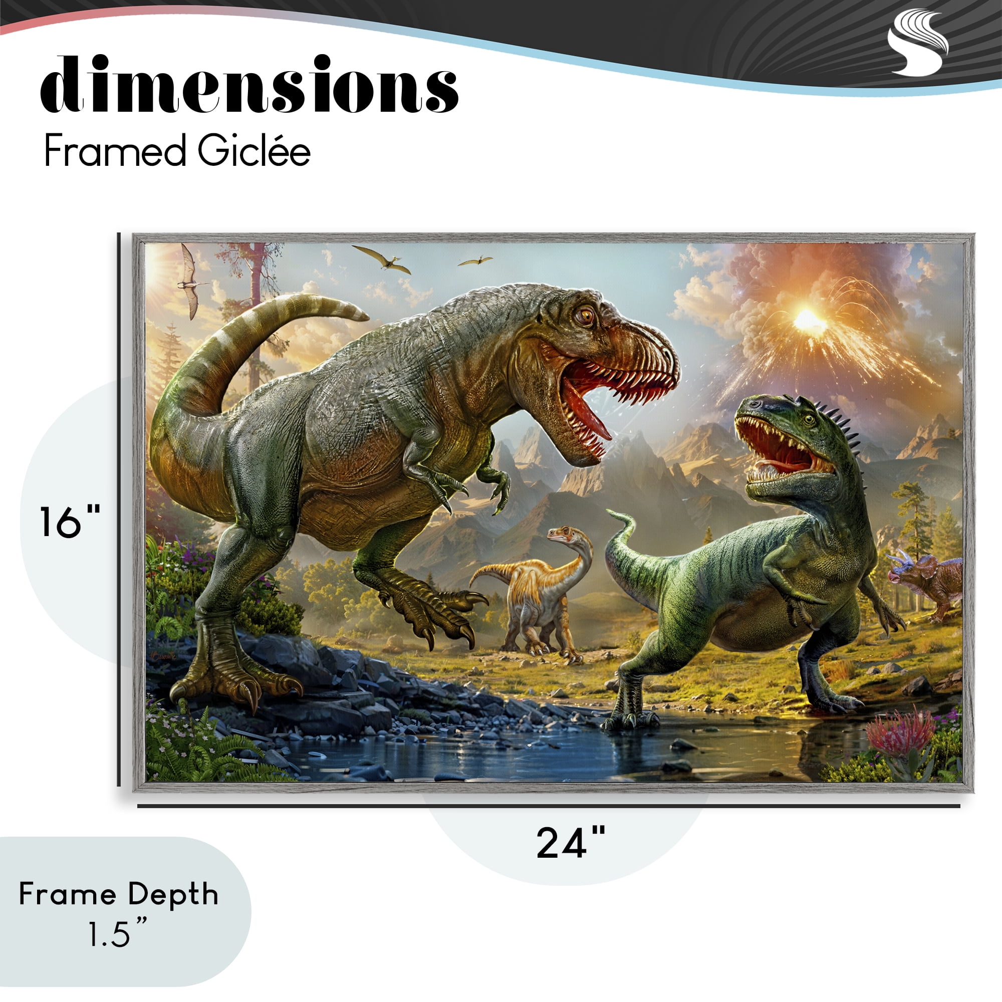 Stupell Industries T-Rex Encounter at Riverbank Gray Framed Giclee Art, design by Henriette Chinaglia