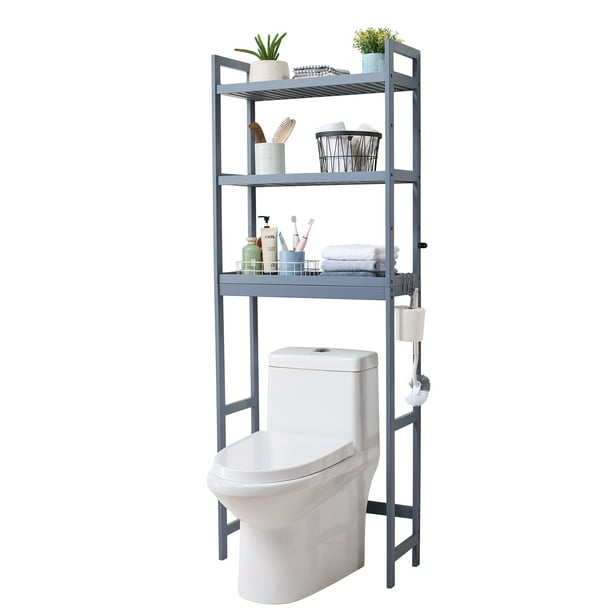 VEVOR Estantería Sobre Inodoro, Estante de Baño de Bambú de 3 Niveles con Alturas Ajustables, Incluye 3 Ganchos, Montaje Independiente para Optimización del Espacio, Compatible con Varios Inodoros