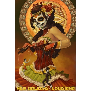 New Orleans, Louisiana, Dia De Los Muertos Marionettes, Day of the Dead (9x12 Wall Art Print, Home Decor)