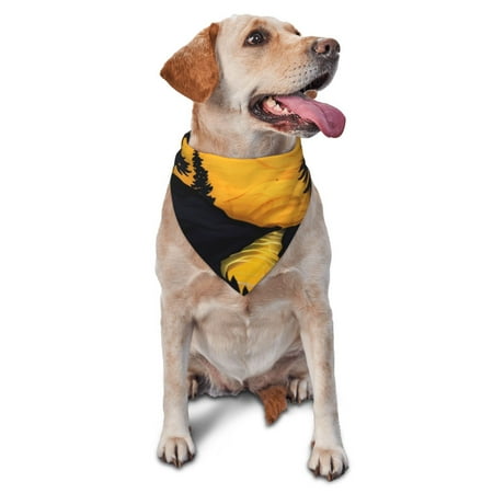 Daiia Sunset River Pine Trees Pattern Pet Scarf for Dogs and Cats &ndash; Soft & Breathable Bandana Comfortable Pet Accessory for Everyday Wear