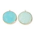 thumbnail image 4 of 5pc Natural Flower Amazonite Pendants with Brass Findings Flat Round Golden 32~34x28.5~31x2mm Hole: 1.6mm, 4 of 5