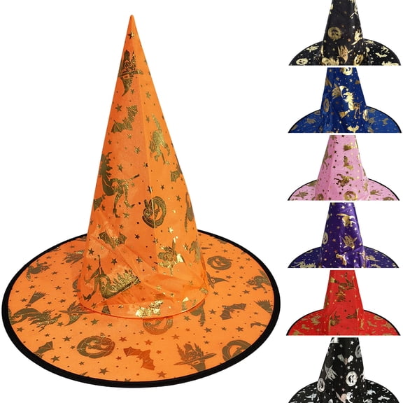 WULMLEO Halloween Witch Hats Adult Pointed Hat With Gold Foil Halloween Costume Accessory Saffron One Size