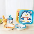 thumbnail image 4 of 5 Pcs Bamboo Fiber Cartoon Giraffe Children's Cutlery Set Environmental Friendly Kids Dinnerware Set Baby Feeding Plate Bowl Tumbler Kit, 4 of 5