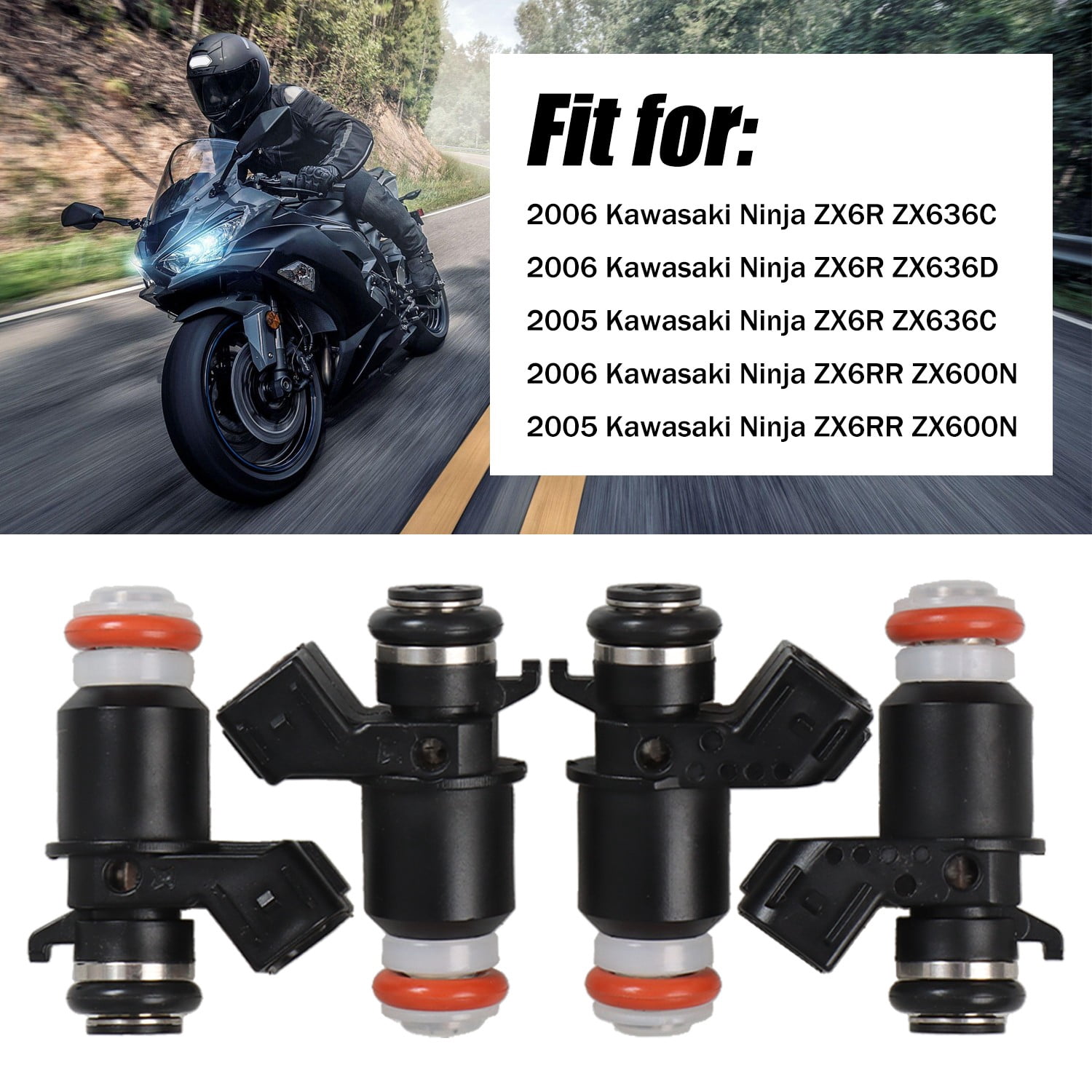 4x Fuel Injectors Fit for 2005-06 Kawasaki Ninja ZX-6R 2005-06 ZX-6RR 49033-0009