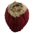 thumbnail image 4 of C.C Thick Cable Knit Faux Fuzzy Fur Pom Fleece Lined Skull Cap Cuff Beanie, Burgundy, 4 of 4