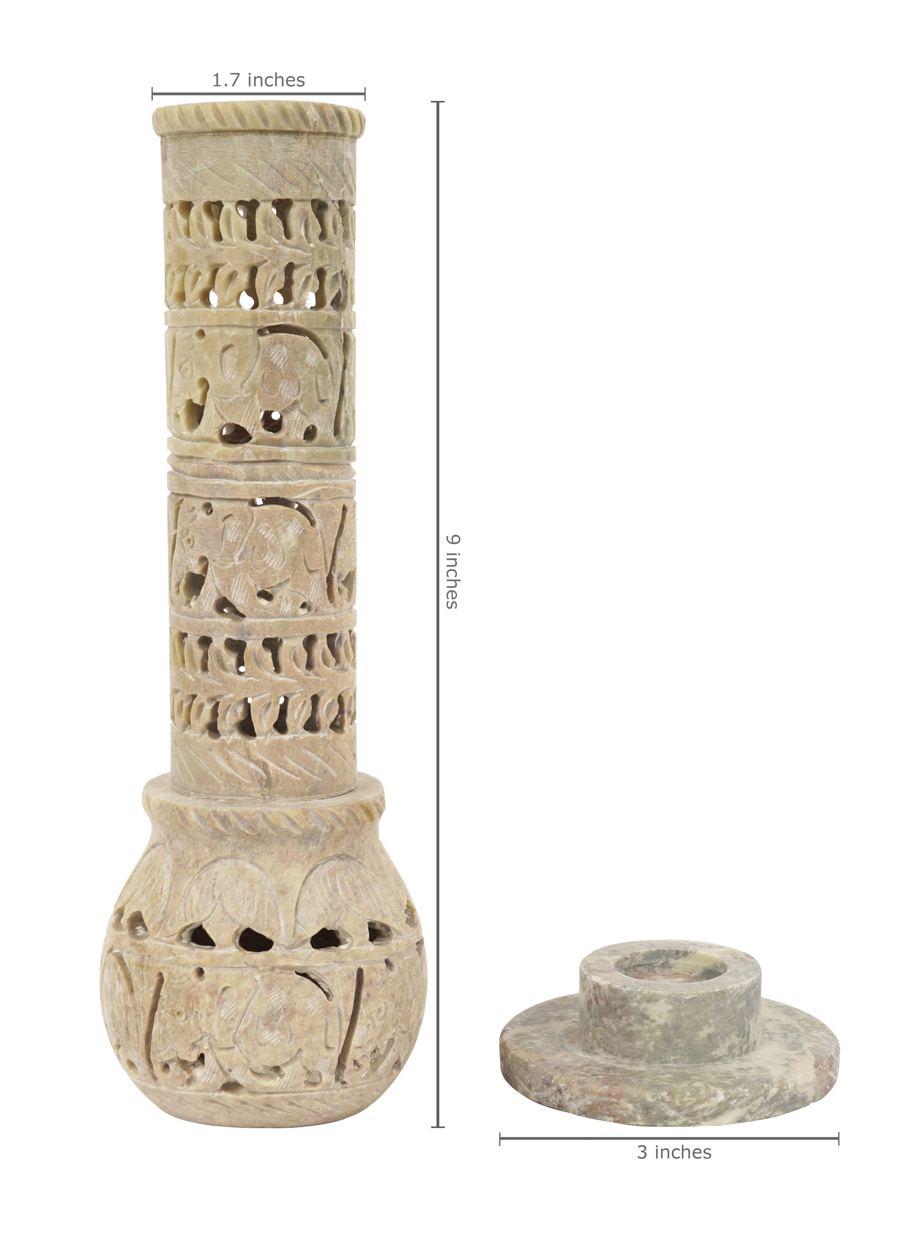 IBA Indianbeautifulart Handmade Stone Incense Stick Burner | Candle Stick Holder | Tea Light Burner , Perfect Elephant Carving for Gifting- Decorative Home and Kitchen Decor (9x 1.7 Inches)