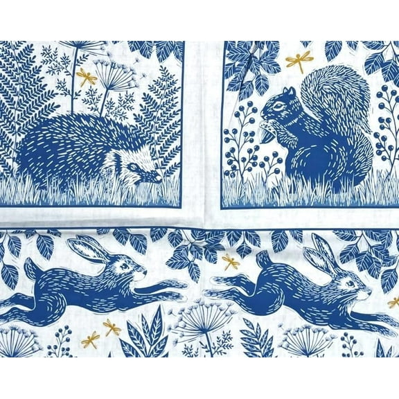 1 Panel – Hedgerow Blue Animal Block Cotton Fabric Quilt Panel (Great for Quilting, Sewing, Craft Projects, Wall Hangings, and More) 23" X 44"