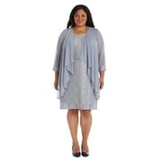 Sleeveless Lace Shift Dress with Pearl Embellishments and Sheer Jacket - Plus