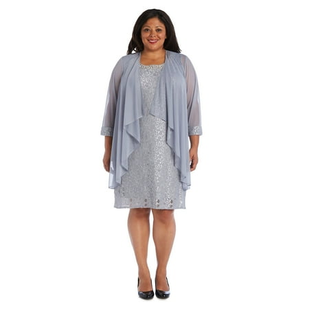 Sleeveless Lace Shift Dress with Pearl Embellishments and Sheer Jacket - Plus