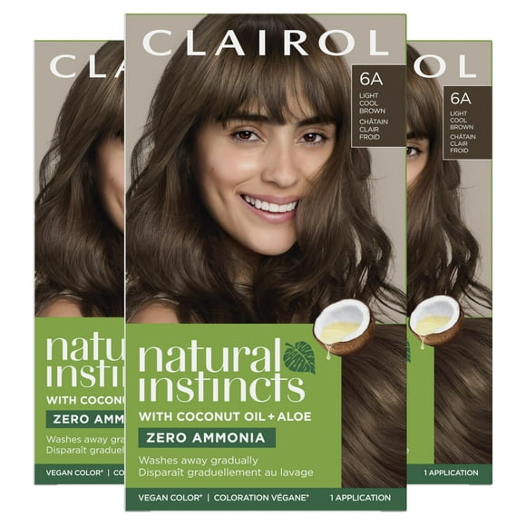 Clairol Natural Instincts Teinture Capillaire Demi-Permanente, 6A Brun Clair et Froid, Lot de 3
