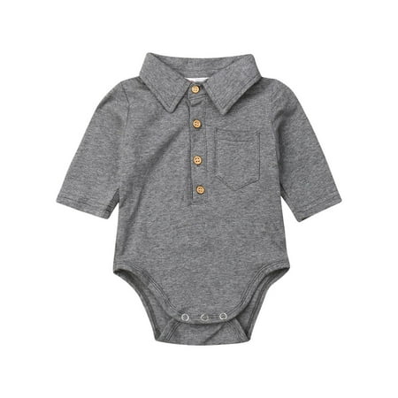 

Livingsenburg Newborn Baby Boys Bodysuit Tops Summer Fall Clothes Long Sleeve Lapel Shirts Gentleman Outfits 0-24M