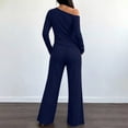 thumbnail image 6 of BRELIL Women Two Piece Sets Cold Shoulder Long Sleeve Tops Wide Leg Pants Casual Lounge Matching Set Solid Basic Pullover Outfits Travel Vacation Loungewear, Navy 2XL, 6 of 8