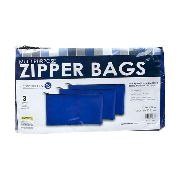 CONTROLTEK Fabric Deposit Bag, Vinyl, 5.5 X 11, Blue, 3/Pack